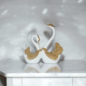 Luxury White & Gold Swan Couple Showpiece – Decorative Figurine Set